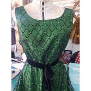 Green and Black silver thread sparkle Mesh Dress